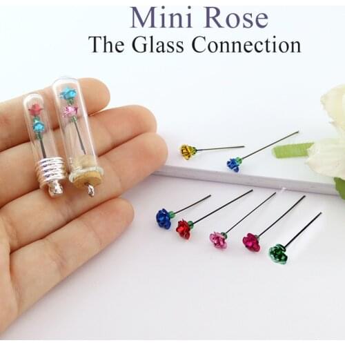20PCS Mini Metal Rose flower Glass Wishing Bottle Charm Pendant Decoration for Filler Rice Vials Diy Jewelry Finding