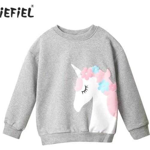 Autumn Winter Boys Girls Sweatshirt Cotton Warm Fleece Lined Pullover Sweatshirt Kids Long Sleeve Cartoon Horse Printed Tops