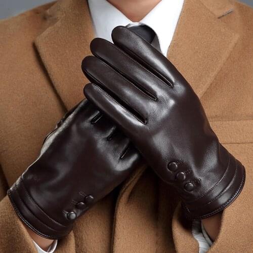 Real Leather Gloves Male Winter Thermal Driving Plus Velvet Men Sheepskin Gloves Touch Screen MLZ111