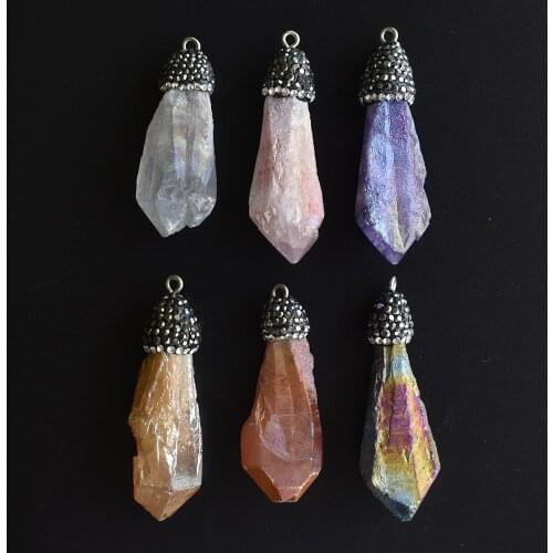 Wholesale 6pcs / lot color natural stone pendant necklace jewelry making pendant DIY jewelry women Gift Free Shipping