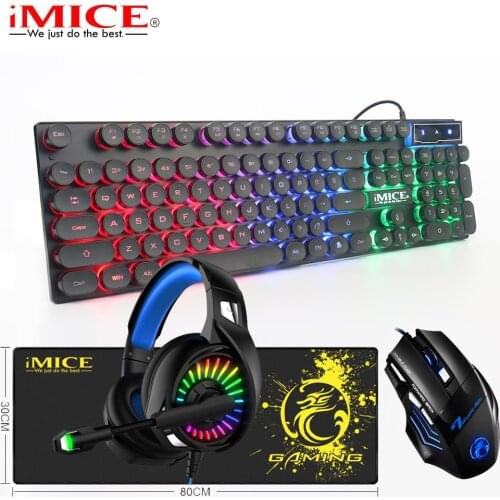 Wired USB Keyboard Earphone Mice Mousepad Sets Round Punk Keycap 3 Colorful Keyboard 2400dpi Mice 30*80cm Mouse Pad for Gaming