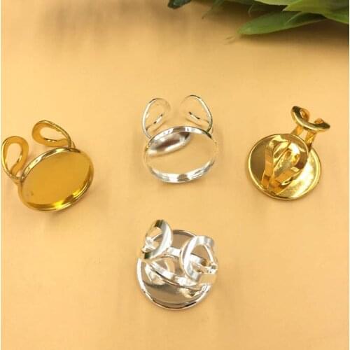 Adjustable Open Ring Settings Blanks with Round Smooth Bezel 16mm 20mm 25mm Resin Cabochons DIY Ring Findings Bulk Multi-color