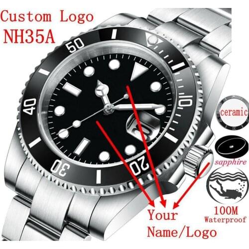 Custom Logo Luxury Sapphire NH35 Automatic Wristwatch Mechanical Mens Watch Sterile Dial Ceramic 10Bar Luminous Sport Male Clock