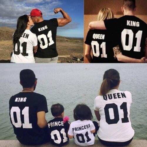 Family Matching Short Sleeve T-shirt Prince Princess Queen king Father Mother Girls Boys Outfits Look Black White T shirts