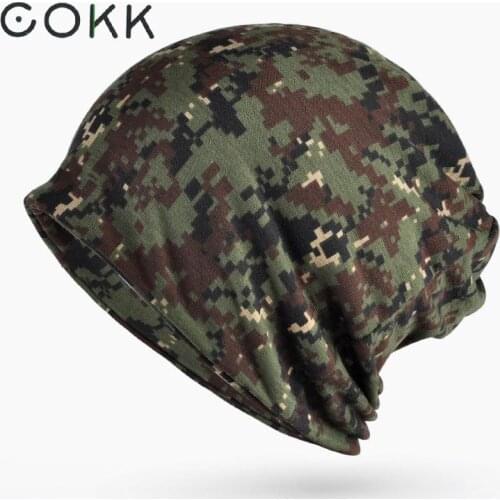 COKK Turban Hat Camouflage Beanie Stocking Hats For Women Men Baggy Cap Hip Hop Hat Female Skullies Beanies Scarf Mask Bonnet