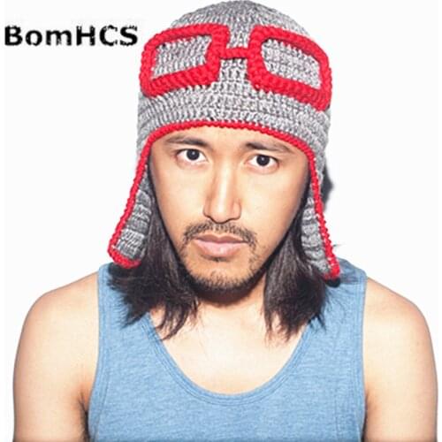 Funny Winter Retro Pilot Beanie Hat Handmade Knitted Thick Cap Christmas Halloween Gift