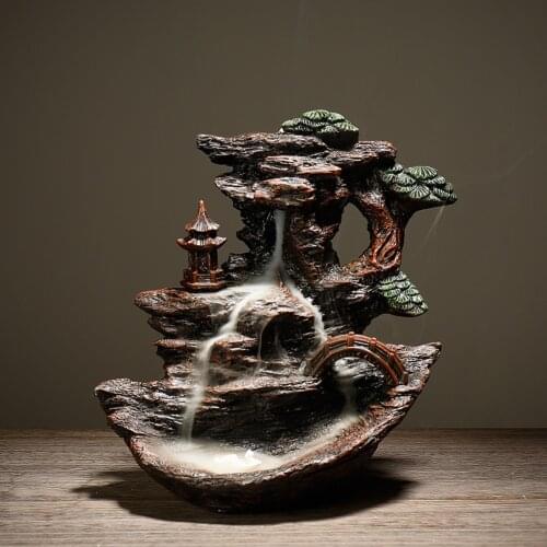 Resin Mountain Shape Smoke Waterfall Backflow Incense Burner Censer Holder Decor Aromatherapy Furnace Aromatic Office Home Craft