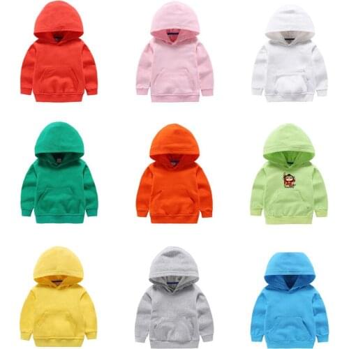 Boy Long Sleeve Tops Girl Hoodies Casual Candy Color Kids Clothing Autumn New Arrival Hooded Sweatshirts for Girls Baby Pullover