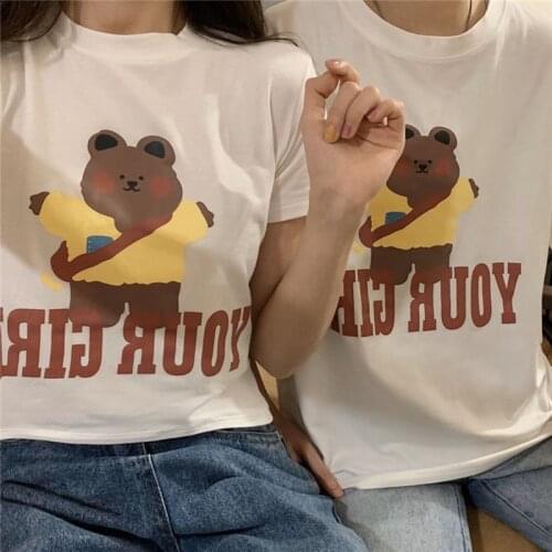 Womens Tops T Shirt Cartoon Bear Print Women T-shirt Graphic Cute Print Harajuku T Shirt Summer Short Sleeve Tops