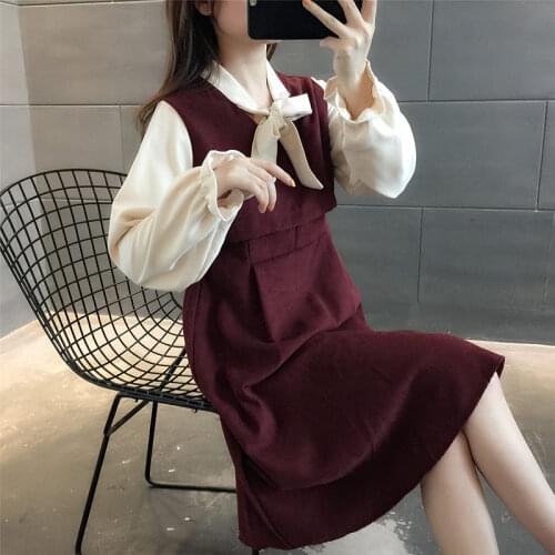 Fashion Bow Collar Retro Fake Two Piece Womens Clothing 2021 New Temperament Spring And Autumn French Tea Break Dress Robe M132