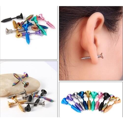 1 screw pierced earrings hypoallergenic titanium steel stainless steel earrings European and American ladies and men jewelry
