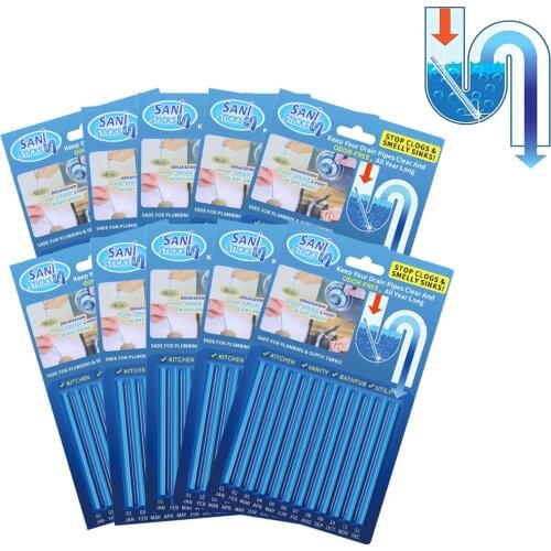 10 sets 120pcs Practical Pipeline Bathtub Decontamination Drain Kitchen Sink filt Sani Sticks Sewer Cleaning Rod for Kitchens