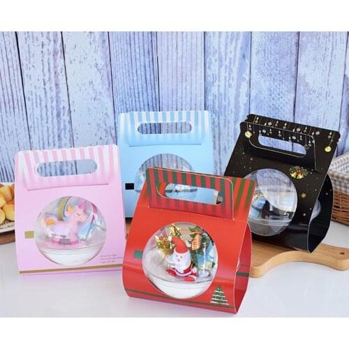 100sets Portable Round Plastic Mousse Cup Cupcake Boxes Christmas Ball Dessert Cake Box With Handle SN2259