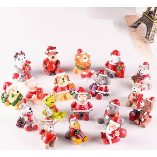 2PCS Christmas Zakka Animal Miniature Figurine Frog Cat Dog Mini Figures Home Decoration DIY Fairy Garden Ornaments Resin Craft
