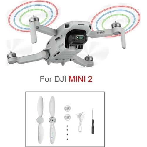 2PCS LED Flash Propeller Night Flying Blade With Base Propeller For DJI MINI 2 Drone Propeller Charging Cable Drone Accessories