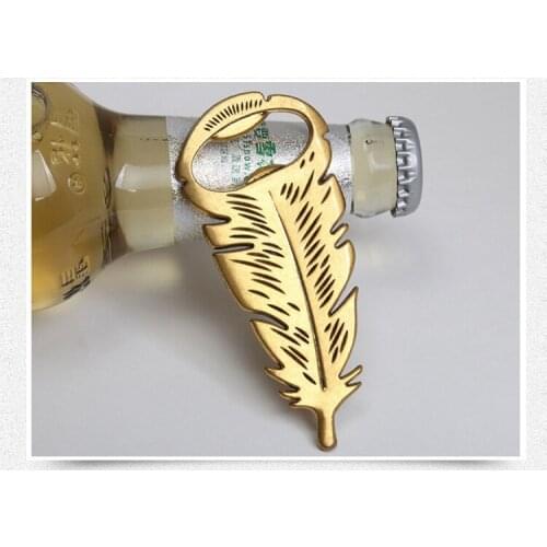 200pcs/lot Feather New Design Creative Wedding Favors Party Gifts alloy Feather shape Beer Bottle Opener