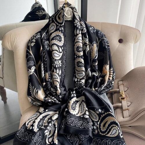 2021 Women Silk Winter Scarf Luxury Design Print Lady Beach Shawl Scarves Fashion Smooth Foulard Female Hijab
