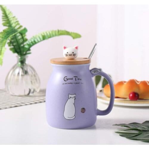 450ml cat mug Cartoon Ceramics Cat Mug With Lid and Spoon Coffee Milk Tea Mugs Breakfast Cup Drinkware Office Gifts