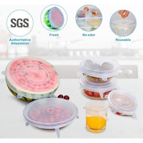 Reusable Durable and Expandable 6Pcs Silicone Stretch Lids Lids Keeping Fresh Seal Bowl Stretchy Wrap Cover Kitchen Cookware