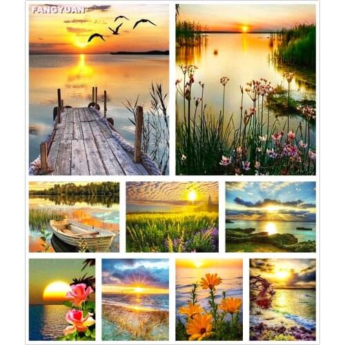 5D Diy Diamond Painting Landscape Sunset Sea Kit Full Drill Embroidery Diamond Mosaic Art Picture of Rhinestones Home Decor Gift