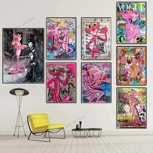 Anime Graffiti Pink Panther Posters Disney Canvas Painting Prints Street Wall Art Picture for Living Room Decoration Home Decor