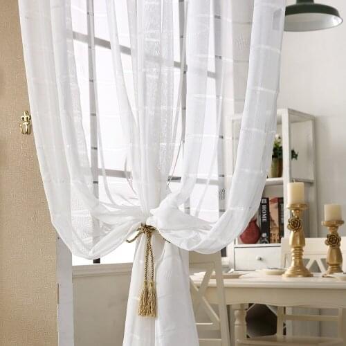 White Lattice Jacquard Sheer Curtains For Bedroom Translucent Modern Simple Drape Texture Rhombus Window Drapes wp444C