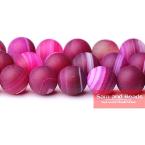 Free Shipping 16" Natural Stone Dull Polish Matte Magenta Rose Stripe Agata Onyx Round Loose Beads 6 8 10 MM Pick Size FAB05