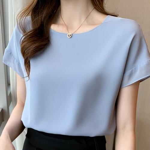 Summer Short Sleeve Women Blouse O-Neck Chiffon Blouse Shirt Tops Blouse Women Blusas Mujer De Moda 2021 Blouses Top Femme F107