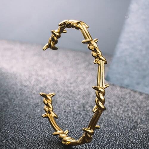 Barbed Jewelry Open Cuff Twist Thorns Wire Pulsera Stainless Steel Geometric Bracelet Bangles