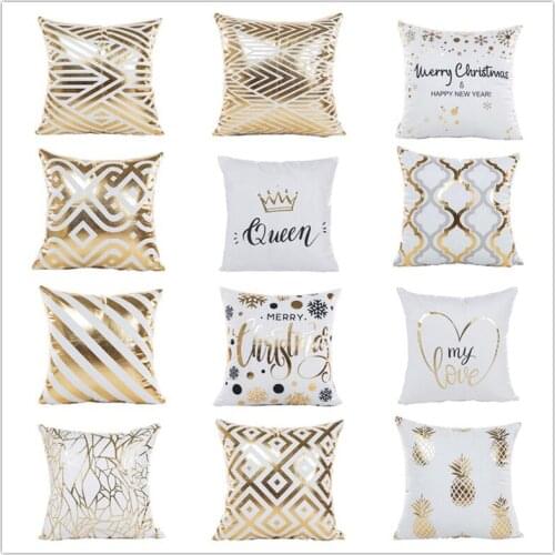Bronzing Christmas Cushion Cover Gold Printed Pillow Cover Soft Decorative Pillow Case Sofa Seat Car Pillowcase New Year Decor