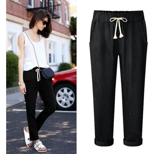 Imitation Denim Fabric Hallen Trousers With Elastic Waist 2020 Autumn Casual Blue Ankle-length Harem Pants Pantalon Femme Black