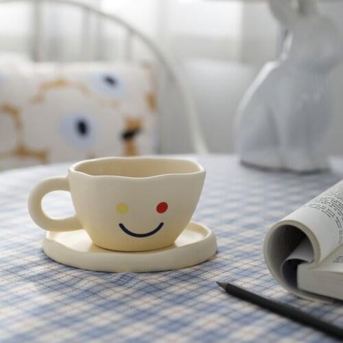 Smile Coffee Cup with Saucer Ceramic Bowl Plate Coffee Tea Serving Set Cute Soup Bowl Breakfast Tea Cups and Saucer Sets