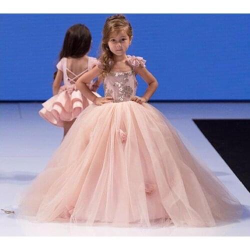 Custom New Arrival Kids Pink Ball Gown Flower Girl Dress For Wedding Party Holiday Birthday First Communion Sweet Girls