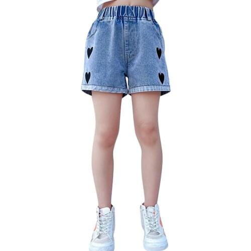 Girls Summer Jeans Heart Pattern Kids Girl Jeans Cuffs Jeans Kid Casual Style Clothes For Girls
