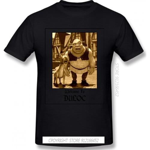 Men Shrek Comedy Film Comfortable T-Shirt Welcome To Duloc 100% Cotton Tees Harajuku TShirt