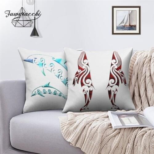 Fuwatacchi Dolphin Picture Cushion Cover Cartoon Fish Pillow Covers Printed White Pillowcases New for Home Sofa Fall Decorations