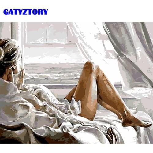 GATYZTORY Frame Woman Figure Painting Oil Painting By Numbers Portrait DIY Hand Painted Canvas Home Decoration Wall Picture Art