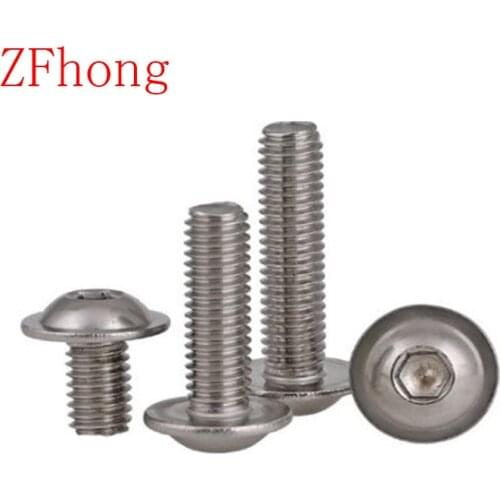 5-50Pcs M2 M2M3 M4 M5 M6 M8 304 Stainless Steel Half Round Button Flange Head With Washer Inner Hex Socket Allen Screws Bolt