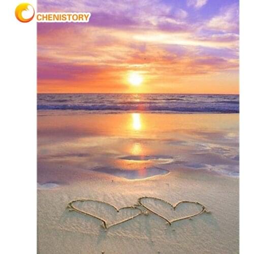 CHENISTORY Diy Painting By Numbers Kits For Adults Beach Sunshine Heart Landscape Picture By Number Modern Home Decor Photo