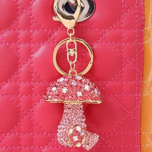 Chaveiro!Creative Fashion Rhinestone Mushroom Keychain llaveros Car Key Chain Ring Holder Alloy Keyring Bag Charms Gift R189