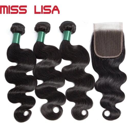 MISS LISA Body Wave Bundles With Closure Brazilian Weave Bundles With Closure Human Hair Bundles With Closure Hair Extension