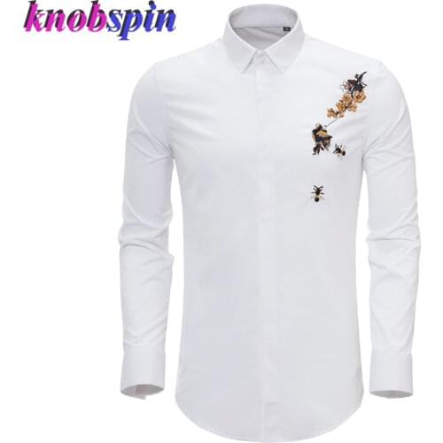 Top Brand Clothes Mens Shirt 2019 New Slim Casual Business male Social Shirts Solid Color Embroidery Long sleeve Camisas 4XL
