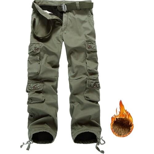 Drop shipping Men Fleece Cargo Pants Cotton Winter Mens Camouflage Trousers Military Pants ABZ104