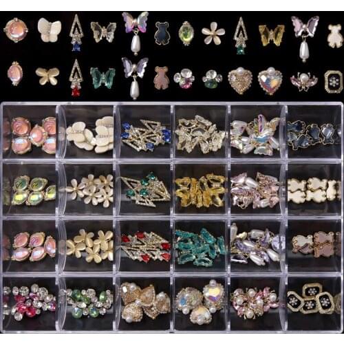 24Girds/ Large Box Nail Gems Rhinestones Set, Nail Art Decorations Kit 3d Charms Studs Shiny Strass Manicure Jewelry Accessories