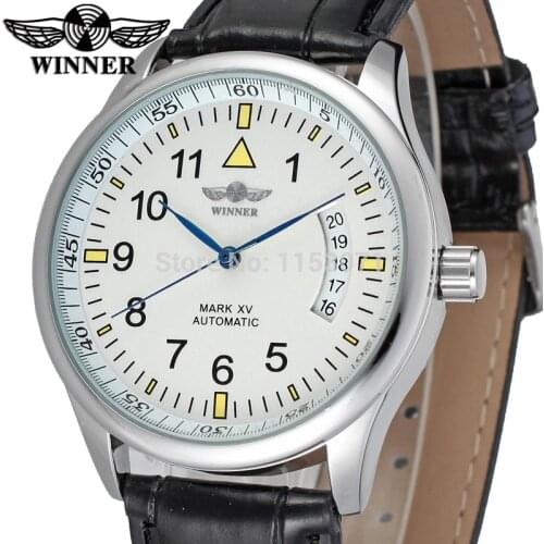 WRG8024M3S1 Winner new Automatic men silver color dress watch factory black leather strap shipping free with gift box