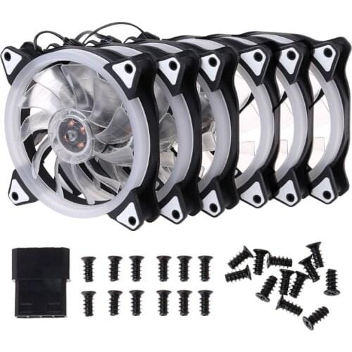 1Set 4/6 Pcs 120MM Computer PC Laptop Case Cooling Fan Adjustable RGB LED Light Cooler