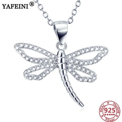 YAFEINI 925 Sterling Silver Dragonfly Pendant Necklace Crystal Zircon Necklace Womens Jewelry Mothers Day Gift Graduation Gift