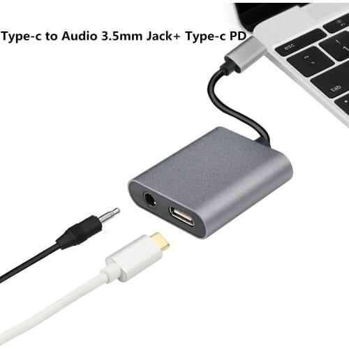 Type-C/USB-C Headphone Adapter Type c/USB c to 3.5mm Headphone Aux Audio and USB-C Power Delivery Charger Support
