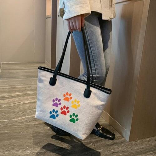 Colorful Paws Printed Gifts Canvas Tote Bag Shoulder Handbag Dog Cat Bags