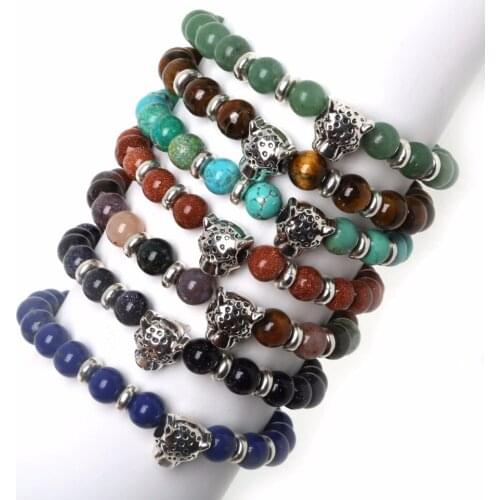 Gold silver Plated Leopard Charm Bracelets onxy rose quart malachite Stone Natural synthetic For Women Fashion Jewelry